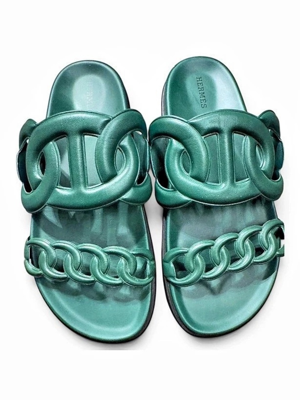 Hermès Egerie Sandal Green Flat Slip-On Sandals